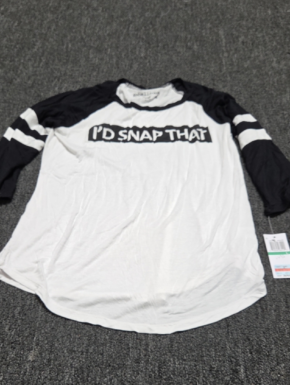 (#1) Rebellious One Black and White "I'd Snap That" Raglan Top